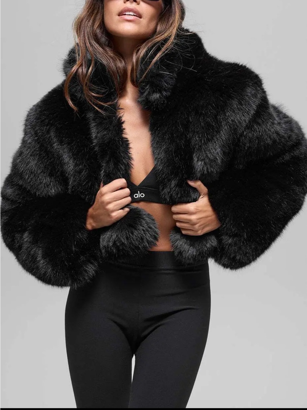 ALO Yoga Black Faux Fur Cropped Teddy Jacket